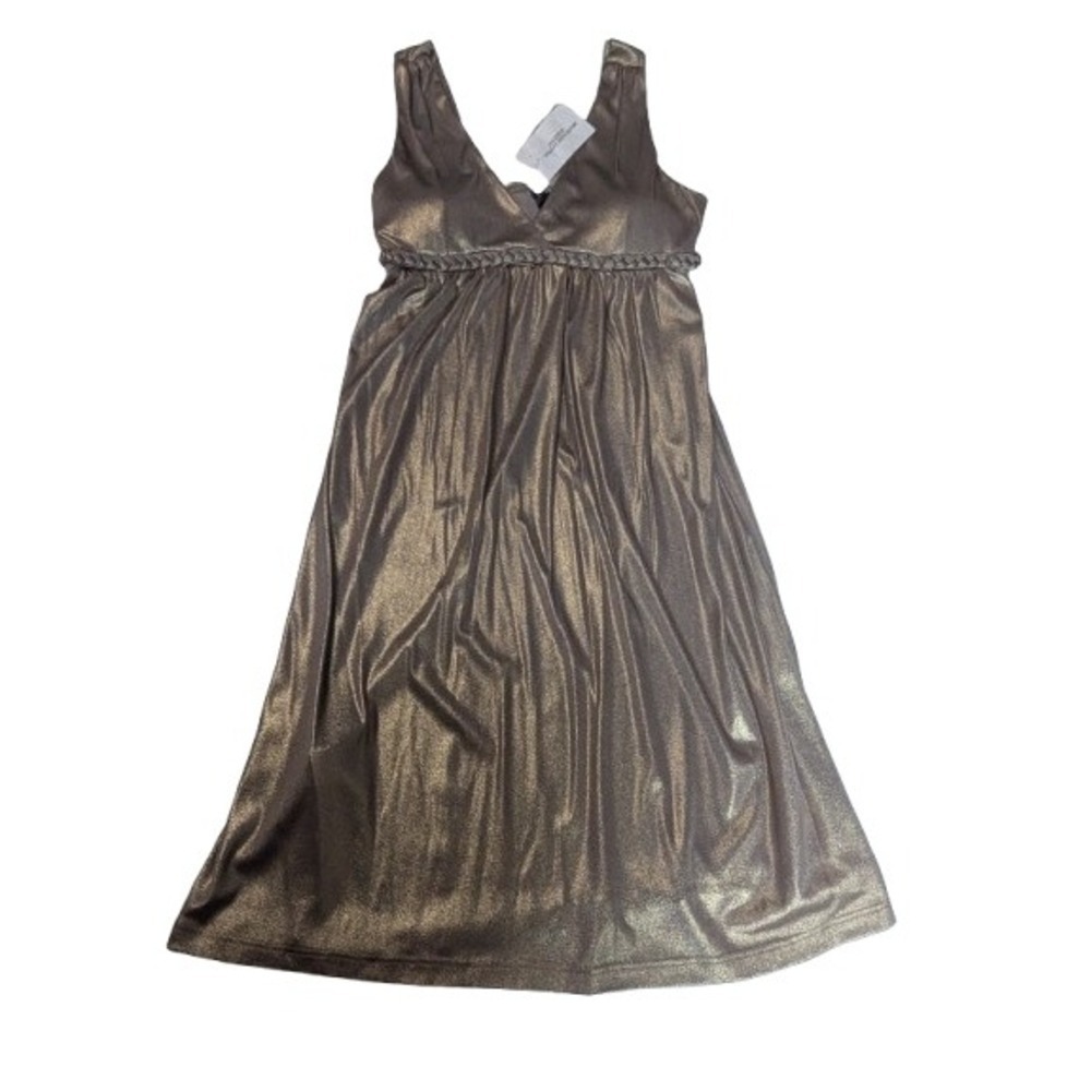 NWT Rhapsody Gold Metallic Babydoll Dress Junior 1 Braided Waist Y2K Whimsigoth